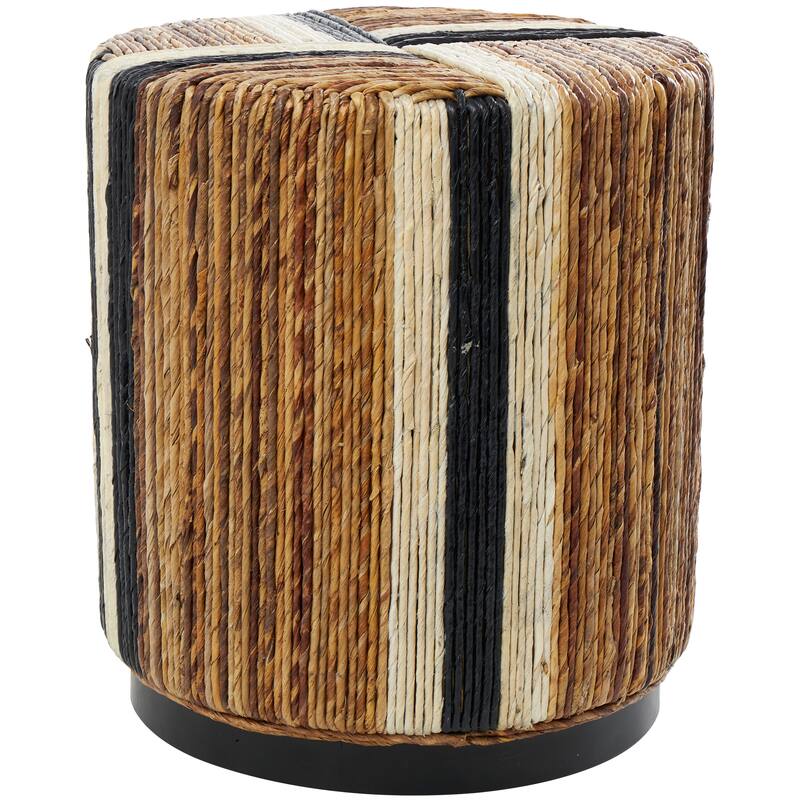 Brown Banana Leaf Handmade Linear Wrapped Accent Table with Navy Stripes