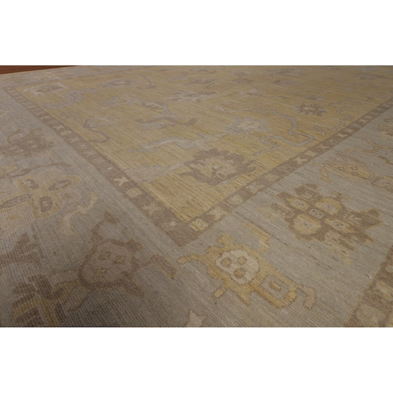 Hand Knotted Oriental 100% Wool Carpet Transitional All-Over Yellow & Gold Oushak Area Rug - 13' 6'' X 9' 10''