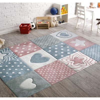 KC Cubs Boy & Girl Modern Decor Area Rug and Carpet Collection for Kids, Toddlers and Baby Nursery, Stars, Stripes & Polka Dots