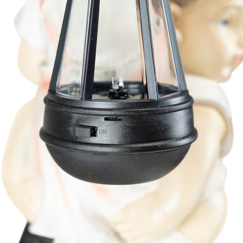 LED Solar Lighted Boy and Girl with Lantern Outdoor Garden Statue - 19.5"