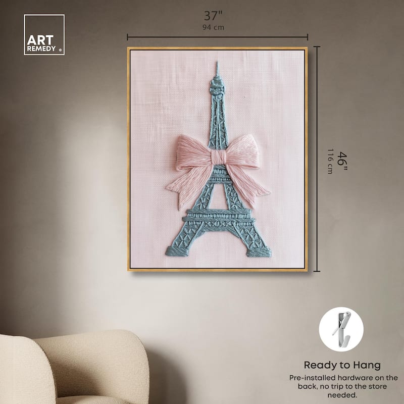 Stitched Eiffel Tower Bow Canvas by Art Remedy