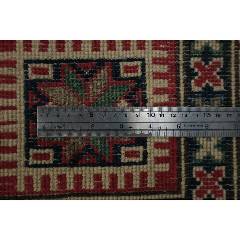 Hand Knotted Oriental 100% Wool Carpet Traditional Geometric Beige & Ivories Kazak Area Rug - 9' 10'' X 8' 4''