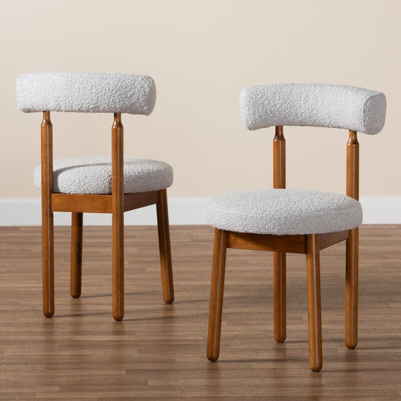 Edric Modern Japandi Boucle Fabric and Wood 2-Piece Dining Chair Set