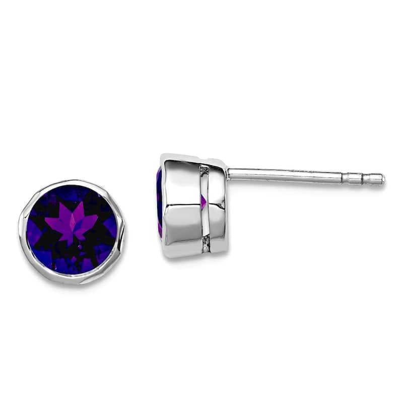 Curata 925 Sterling Silver 7mm Bezel-set Rhodium Genuine Gemstone Stud Earrings - Amethyst