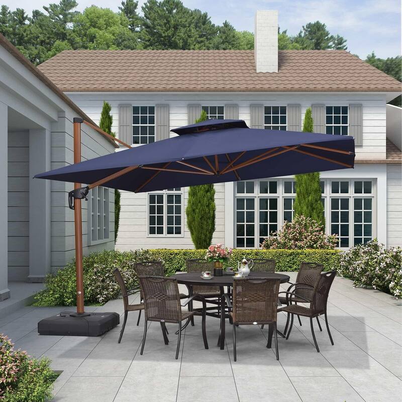 PURPLE LEAF 11ft Square outdoor cantilever Patio Umbrella wood colour