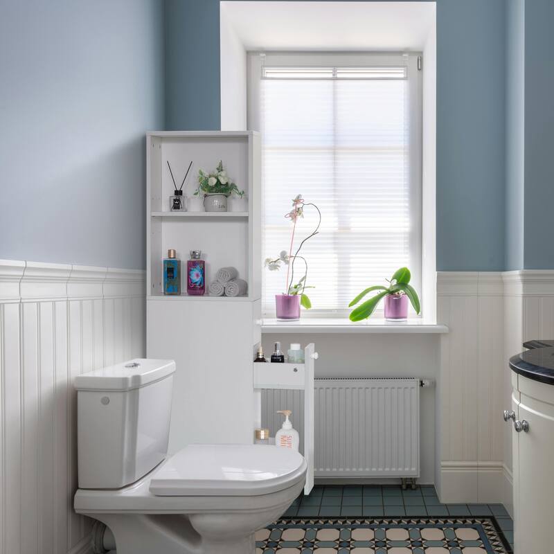 Bathroom Storage Cabinet, Ideal as Toilet Paper Storage, Feminine Product Organizer W/ Storage Drawer and Adjustable Shelf