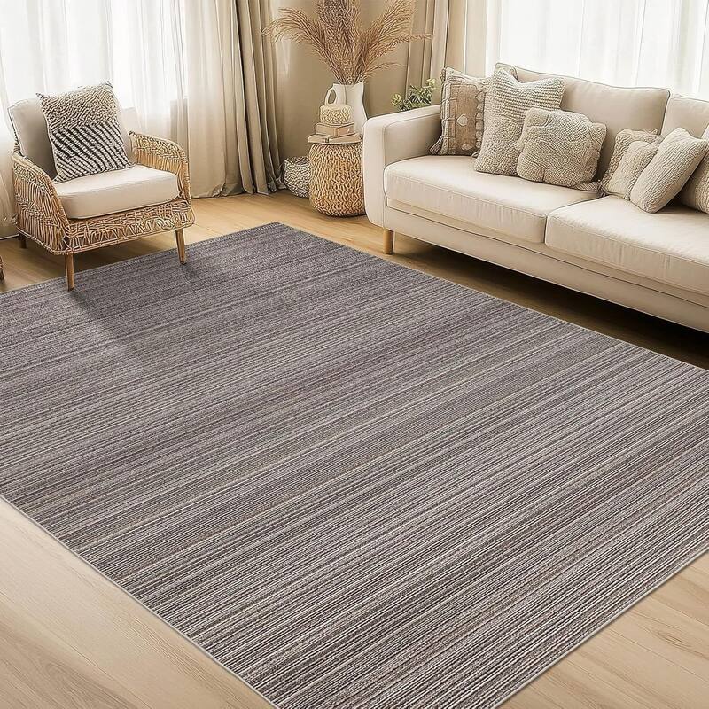 Modern Stripe Machine Washable Area Rug for Bedroom, Living Room, Brown - 1'6" x 2'6" - Brown 8' x 10'