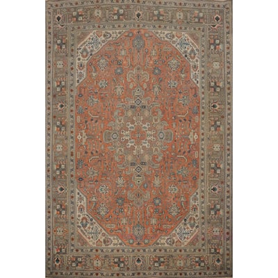 Hand Knotted Oriental 100% Wool Carpet Traditional Floral Oranges & Rust Tabriz Area Rug - 12' 8'' X 9' 7''