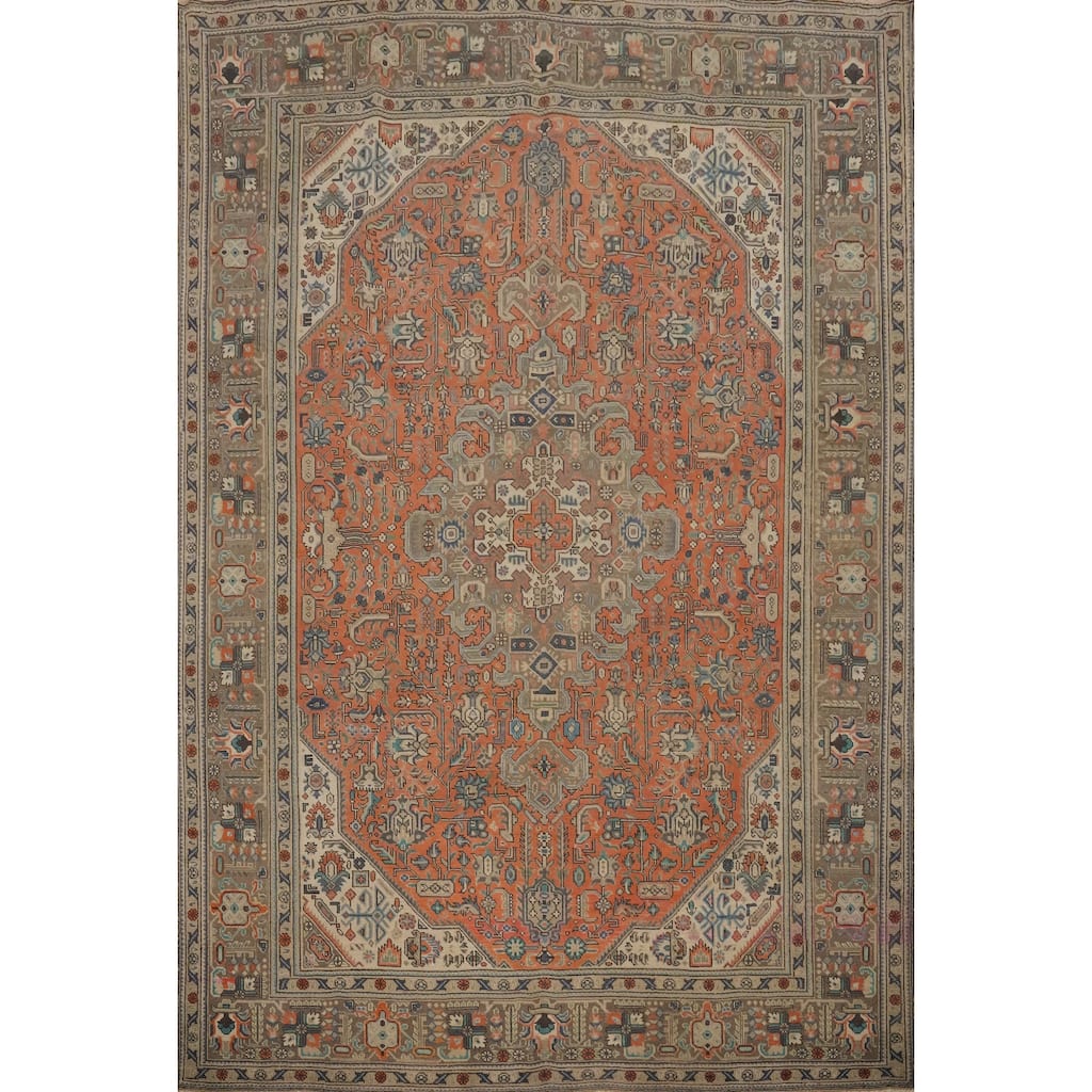 Hand Knotted Oriental 100% Wool Carpet Traditional Floral Oranges & Rust Tabriz Area Rug - 12' 8'' X 9' 7''