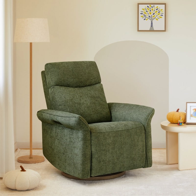 Spruce & Spring Power Swivel Recliner Chair Triple-Motor Nursery Glider - Moss Green-Linen-like Fabric