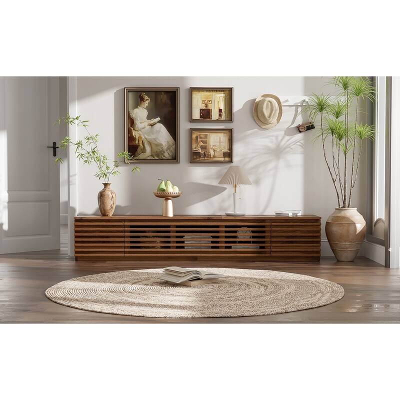 Rectangular TV Stand for TVs Up to 85", Wooden Media Console Storage Cabinet with Cable Management, Floor TV Console Table