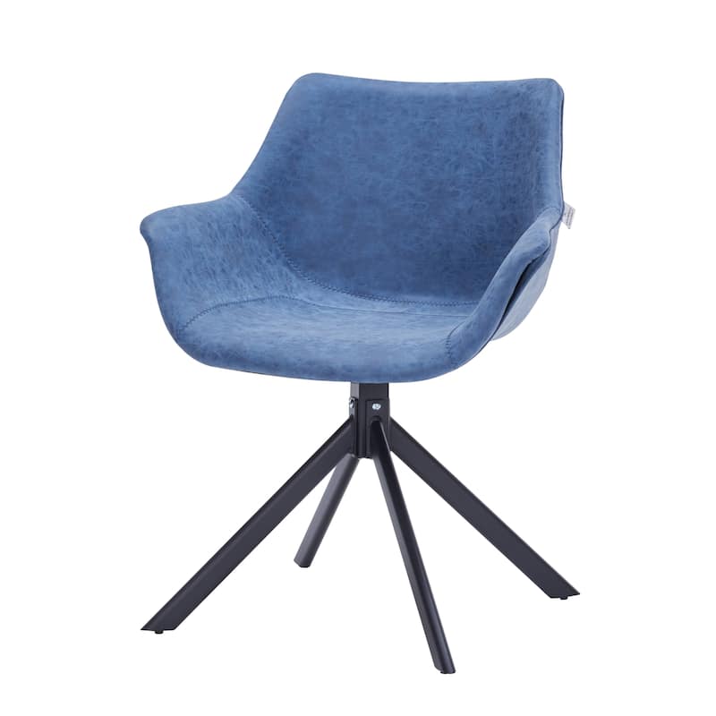 Markley Modern Swivel Dining Chair with Distressed Leather Upholstery, Ergonomic Back, and Black Metal Legs for Home or Office
