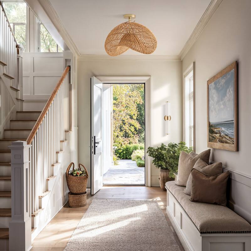 Sepherina Rattan Flush Mount - Rattan Natural 1-Light Handwoven Ceiling Light for Bedroom or Hallway in Modern, Farmhouse Style