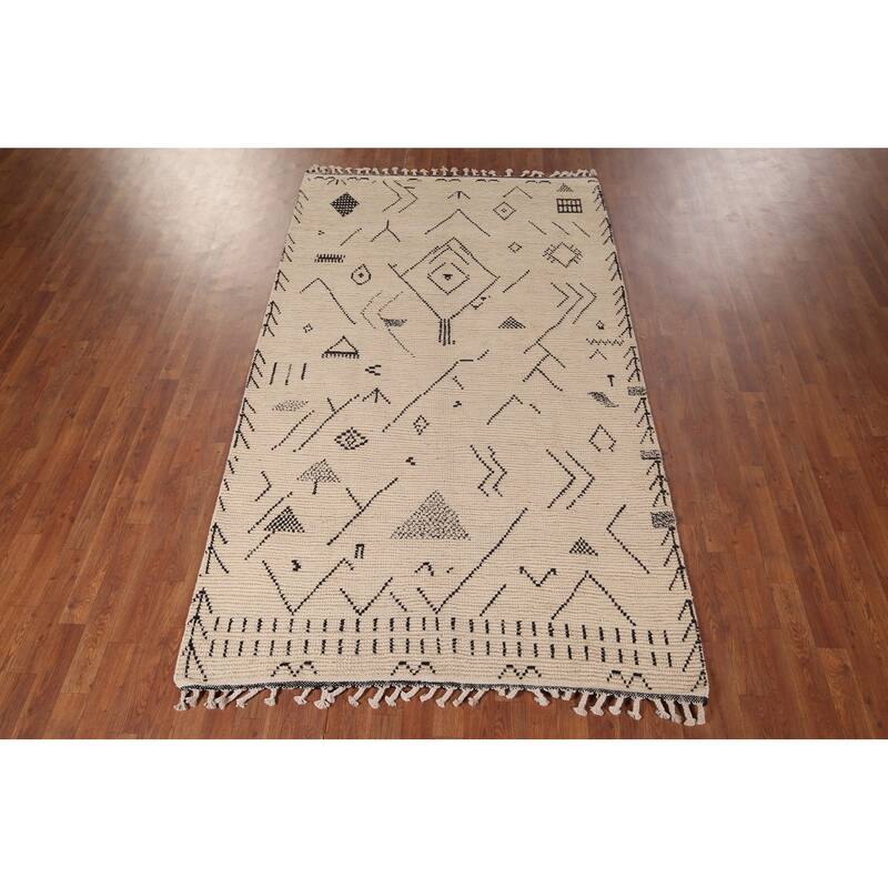 Abstract Moroccan Oriental Area Rug Handmade Wool Carpet - 4'11"x 8'7"