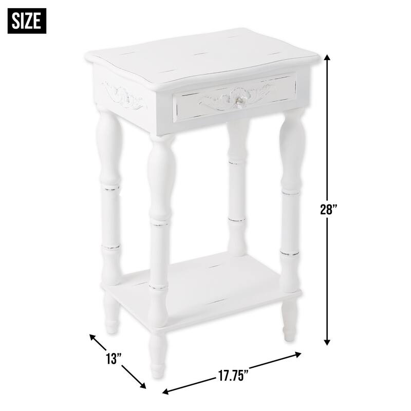 28" White Vintage Distressed Side Table with Drawer