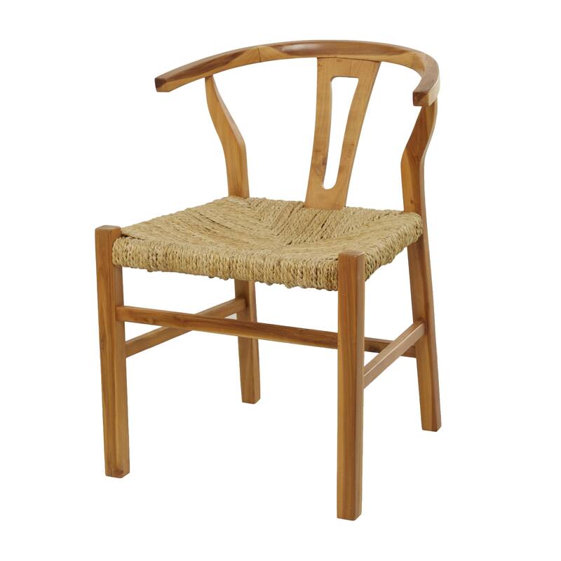 Teak Wood Handmade Dining Chair with Woven Seagrass Seat - Black or Brown - Roche River Decor - Brown