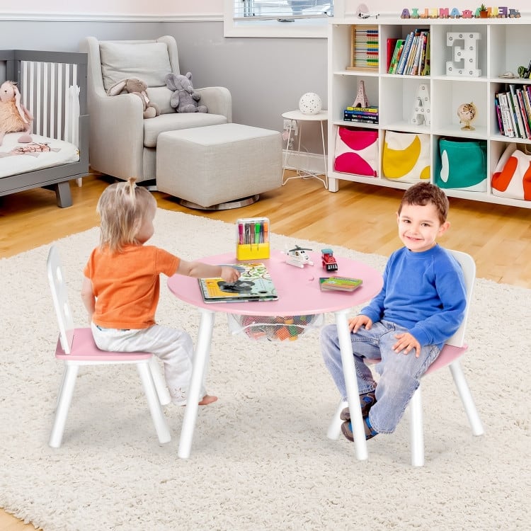 Wood Activity Kids Table and Chair Set with Center Mesh Storage for Snack Time and Homework - 23.5" x 23.5" x 17.5" (L x W x H)