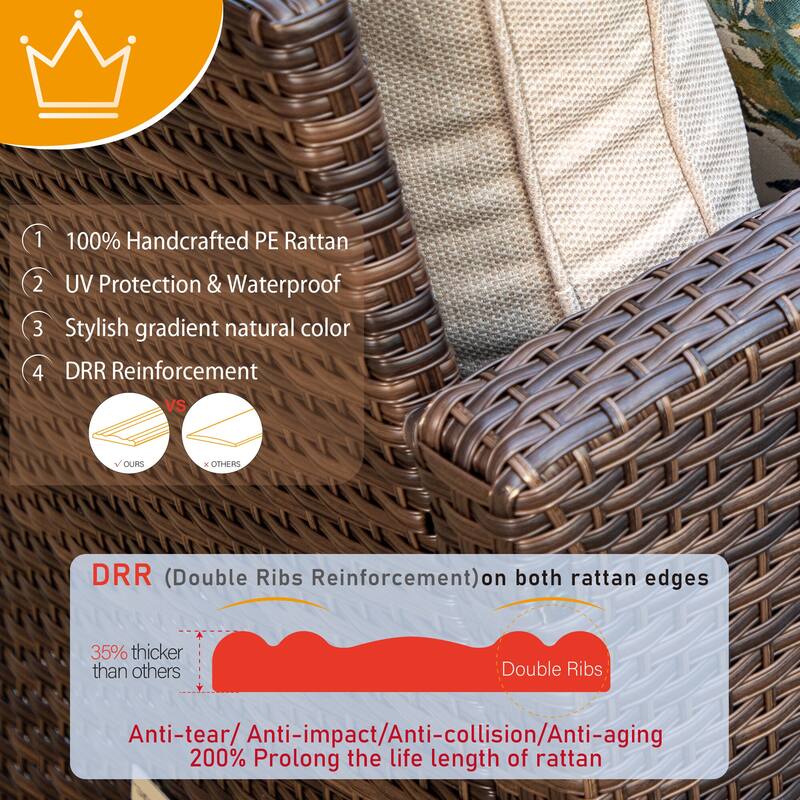 9-Seat Patio Furniture Wicker Rattan Outdoor High-back Sectional Sofa Conversation Set with Firepit Table