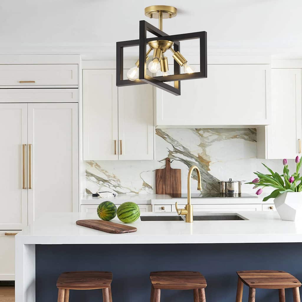 14.5-inch stylish metal semi-recessed 4-light ceiling lamp with horizontally rotating frame