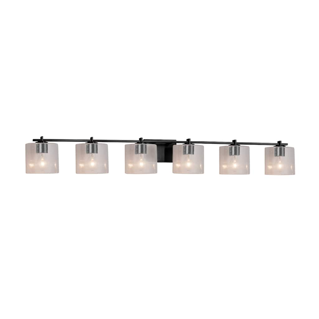 Justice Design Fusion Era 6-light Matte Black Bath Bar, Seeded Oval Shade