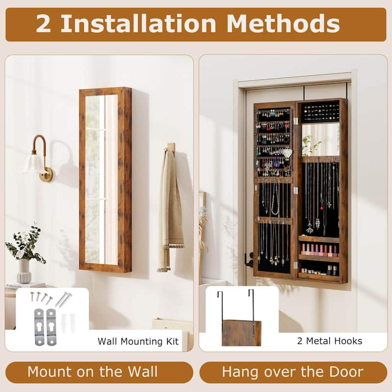Costway Wall Mounted Jewelry Cabinet Door Hanging Jewelry Armoire with - See Details