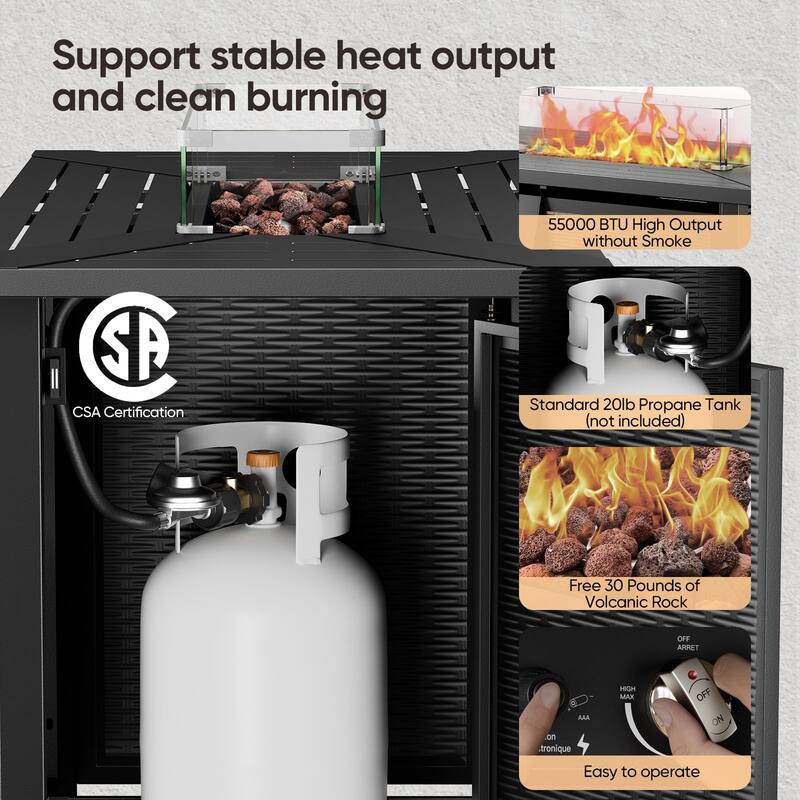 Pocassy Patio Sofa Swivel Chair Set with 43" Fire Pit Table