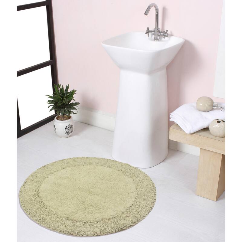 Double Ruffle Cotton Bathroom Rug, Water Absorbent Bath Rug, Non Slip Shower Rug Machine Washable 28" Round - Sage