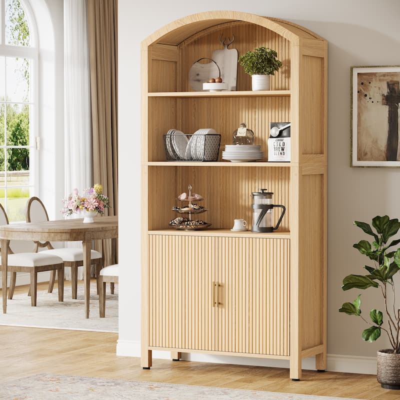 Mid-Century Modern 5-Tier Kitchen Pantry Storage Cabinet with Doors - Natura