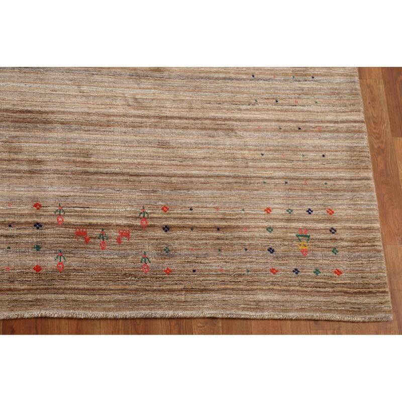 Striped Tribal Gabbeh Indian Area Rug Hand-Knotted Wool Carpet - 8'0"x 9'8"