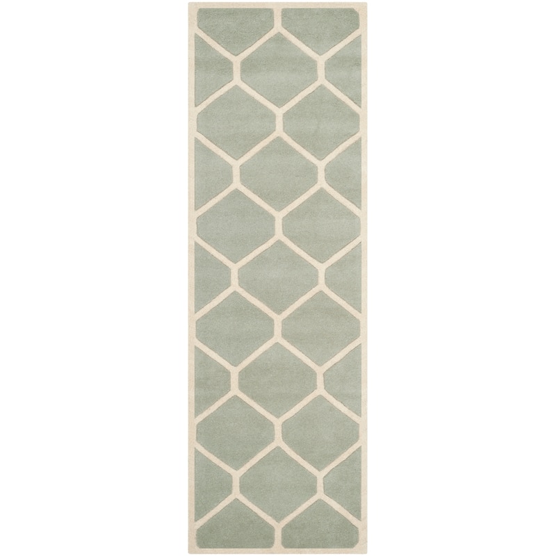 SAFAVIEH Handmade Chatham Afifah Modern Moroccan Wool Rug - 2'3" x 7' Runner - Grey/Ivory