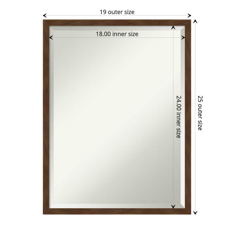 Beveled Wood Bathroom Wall Mirror - Carlisle Brown Narrow Frame - Carlisle Brown Narrow - Outer Size: 19 x 25 in