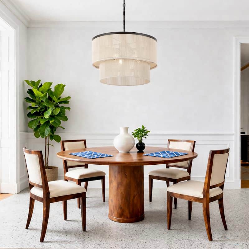 GetLedel 18" Coastal Boho 3-Light Rope Drum Chandelier Hand-woven Ceiling Light