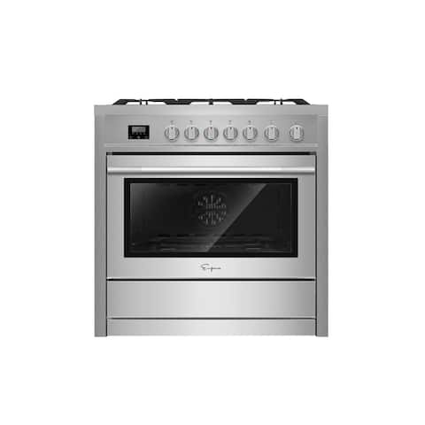 Empava 36" 3.9 cu. ft. Pro-Style Slide-In Single Oven Gas Range with 5 Sealed Burner - Storage Drawer in Stainless Steel