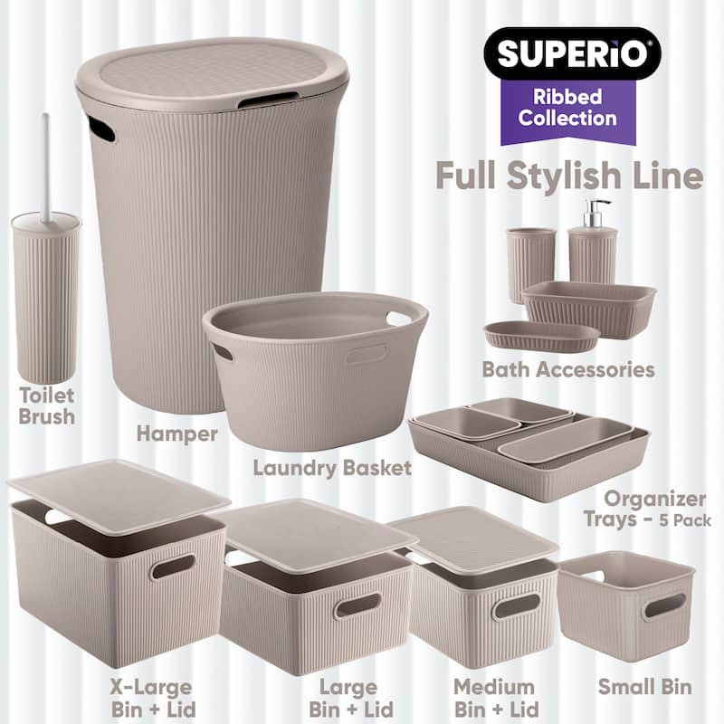 Superio Ribbed Laundry Basket, 2 Pack - 17"W x 10.5"D x 20.5"H