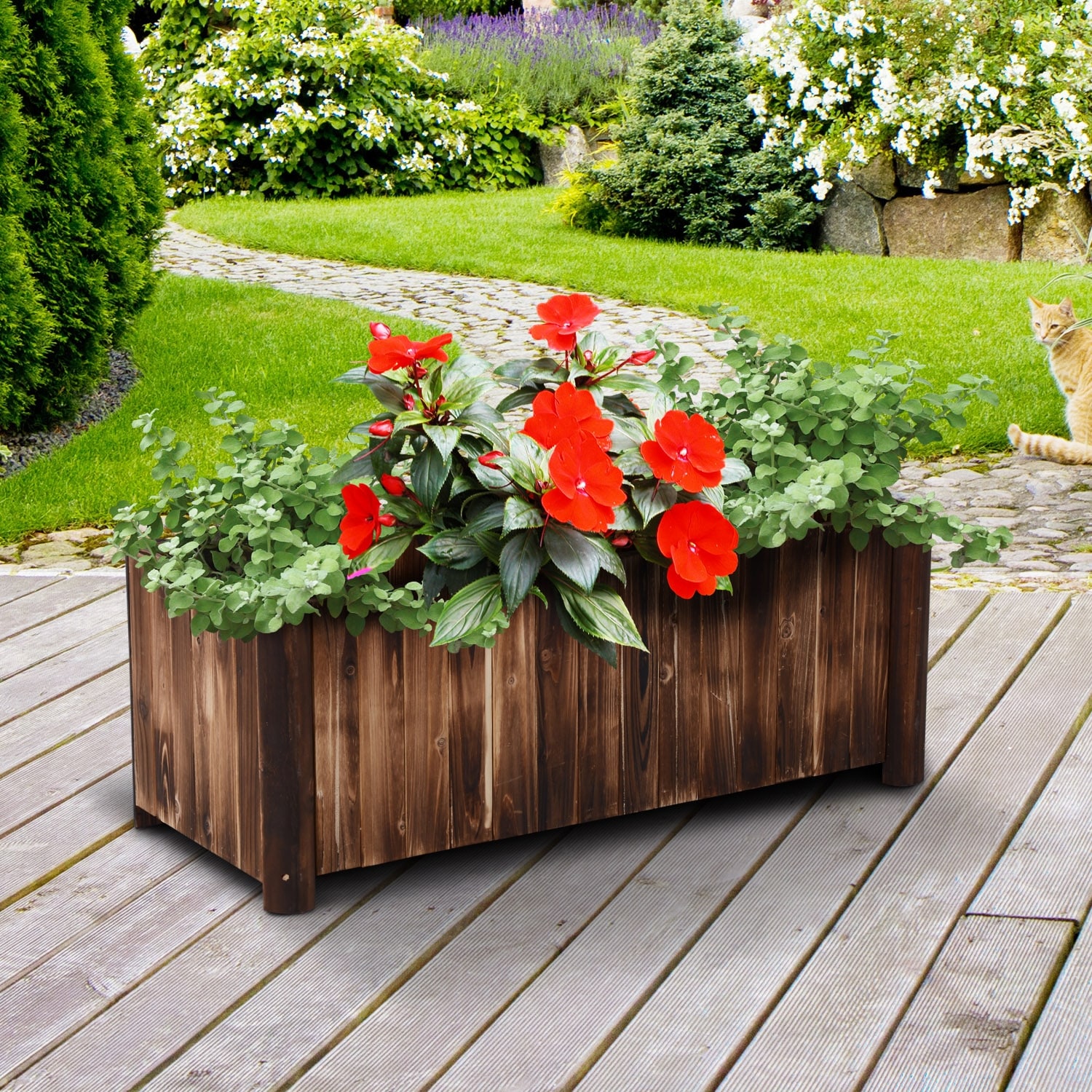 Outsunny Natural Rustic Distressed Wood Planter Box - Overstock - 17990771, image size:1500x1500