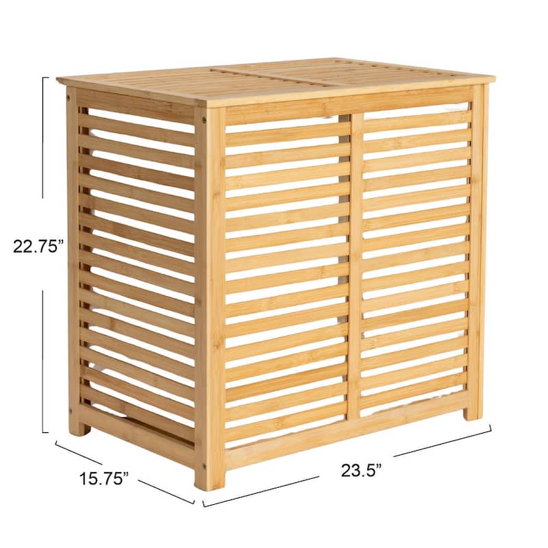 Household Essentials Bamboo and Cotton Double Laundry Sorter with Lid and Removable Bags - 23.6"L x 15.8"W x 22.8"H