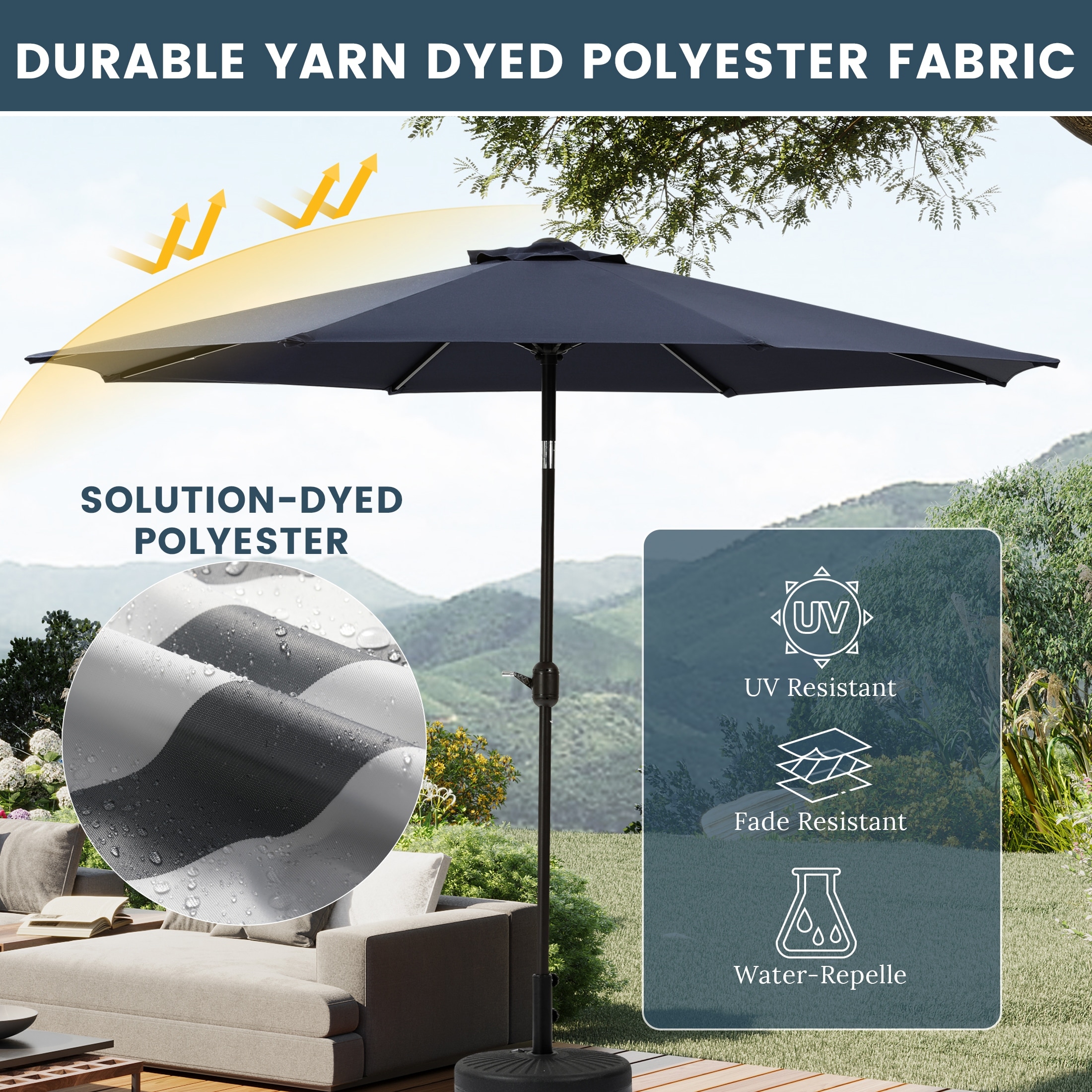 9 ft aluminum solar crank and tilt patio umbrella AreShark 9FT with Lights, 32 Lighted Pool Umbrella w/Tilt Crank, Outdoor Market Solar Umbrellas for Garden, Deck, Backyard, Pool and Beach, Navy : Patio, Lawn & Transform your outdoor space into a relaxing oasis with this 9ft outdoor solar lighted patio market Umbrella Maypex 9-foot Solar Led Lighted