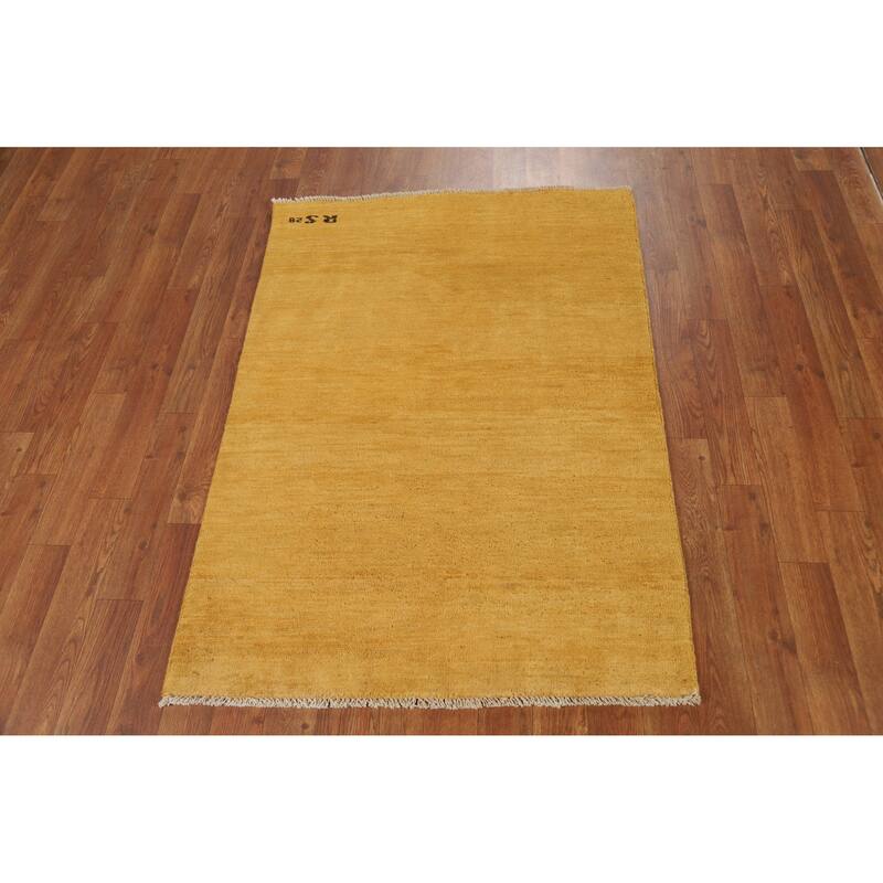 Gold Gabbeh Modern Foyer Rug Hand-Knotted Wool Carpet - 2'10"x 3'11"