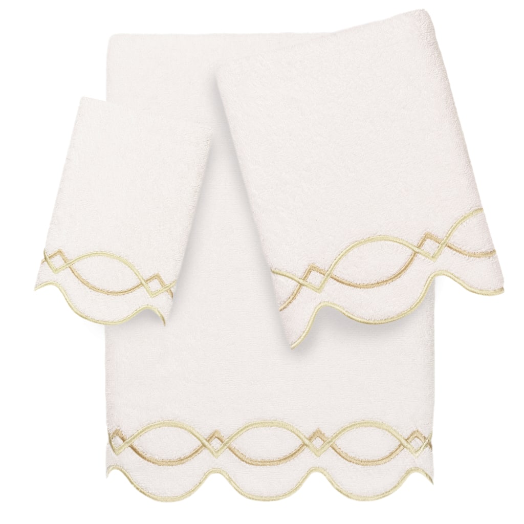 Authentic Hotel and Spa 100% Turkish Cotton DIAMOND CHAIN Scallop Embellished Towel Collection