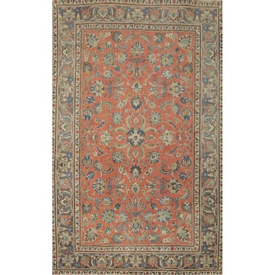 Hand Knotted Oriental 100% Wool Carpet Traditional Floral Oranges & Rust Tabriz Area Rug - 9' 9'' X 6' 4''