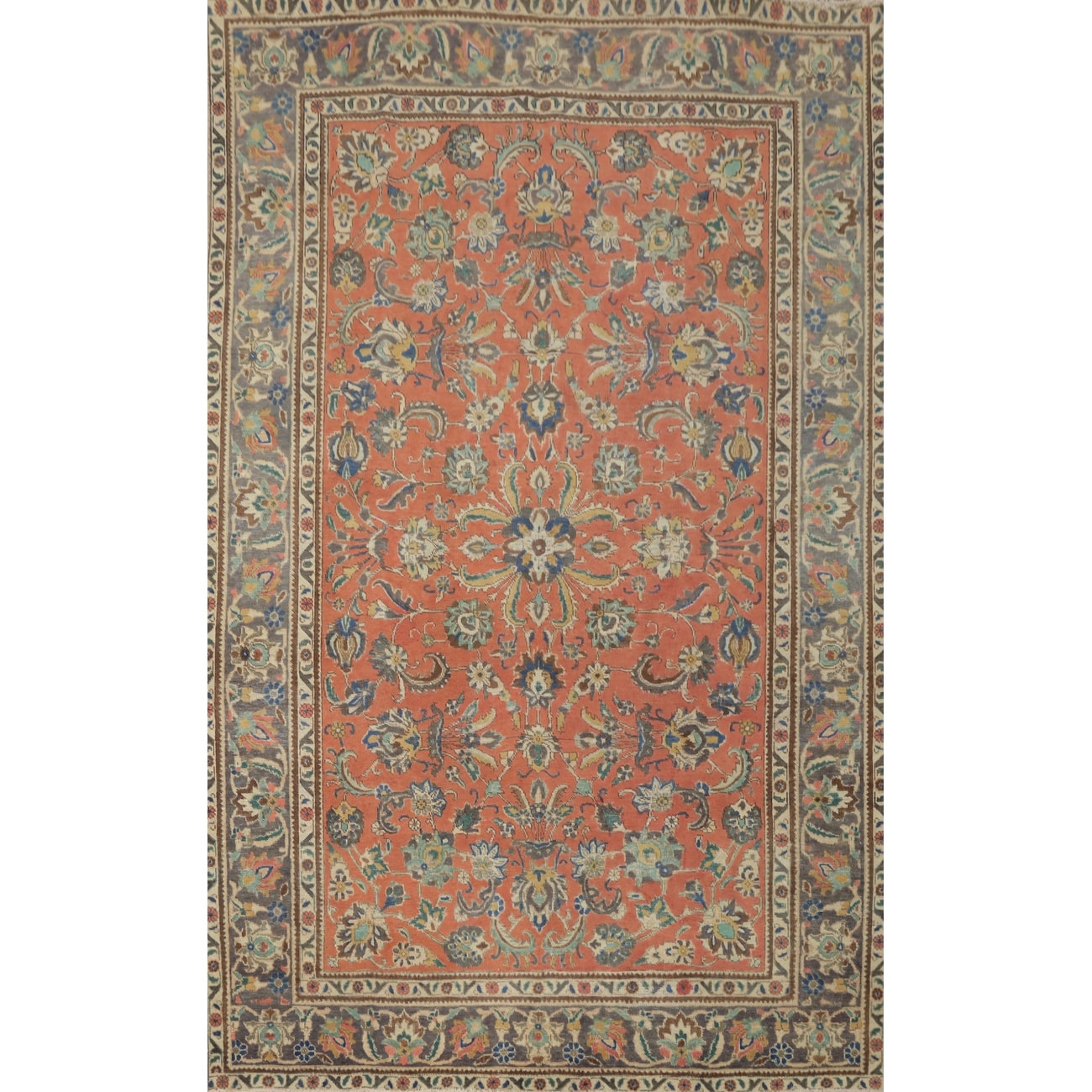 Hand Knotted Oriental 100% Wool Carpet Traditional Floral Oranges & Rust Tabriz Area Rug - 9' 9'' X 6' 4''