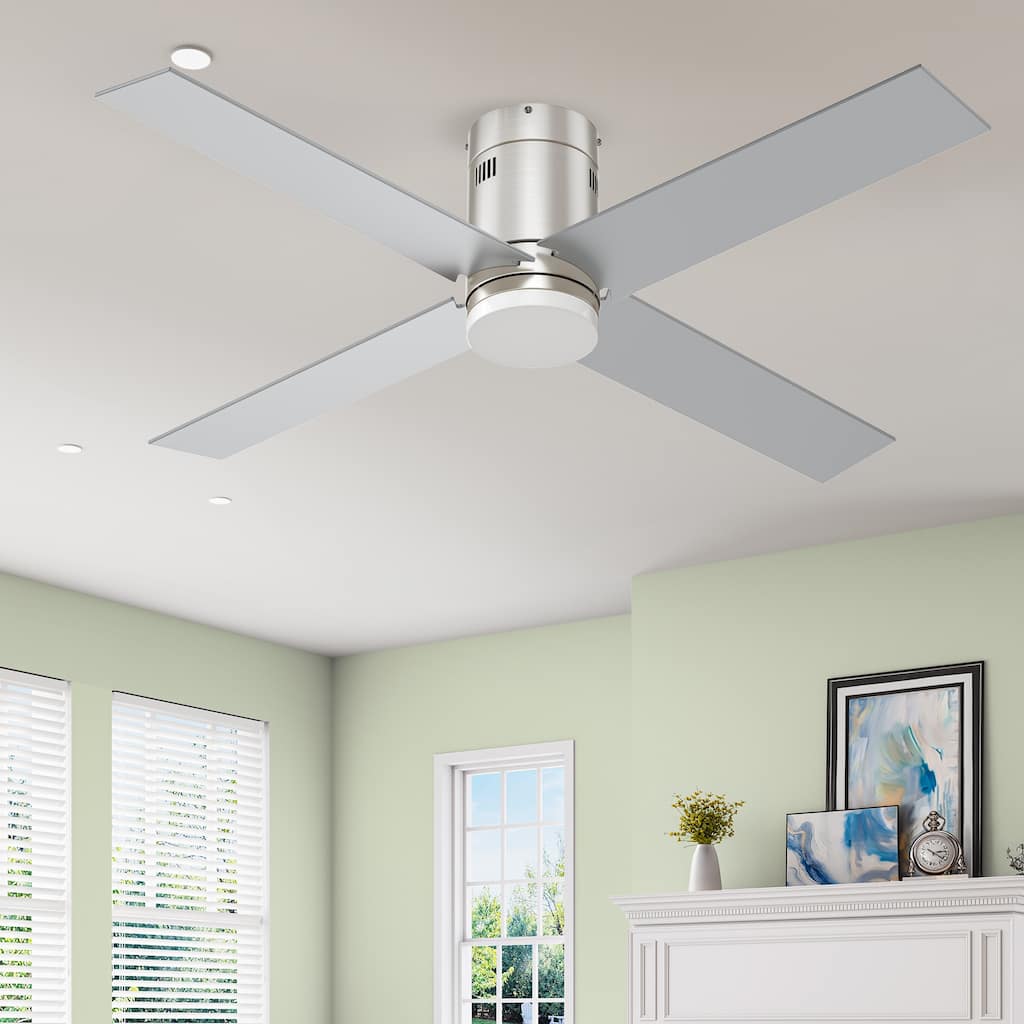 52" Flush Mount Ceiling Fan with Light and Remote, Modern for Indoor DC Motor