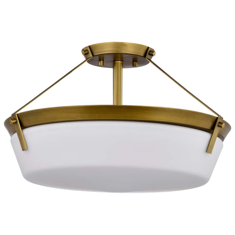 Rowen 4 Light Semi Flush - Natural Brass Finish - Etched White Glass - Natural Brass
