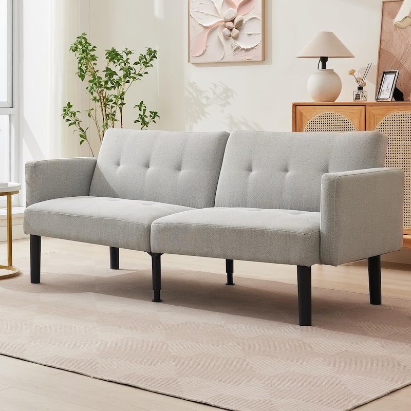 Futon Sofa Bed, Compact Loveseat, Modern Mid-Century Sleeper Sofa - Grey