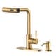 preview thumbnail 33 of 79, WOWOW Single Handle Waterfall Pull Down Sprayer Kitchen Faucet With Soap Dispenser - Gold