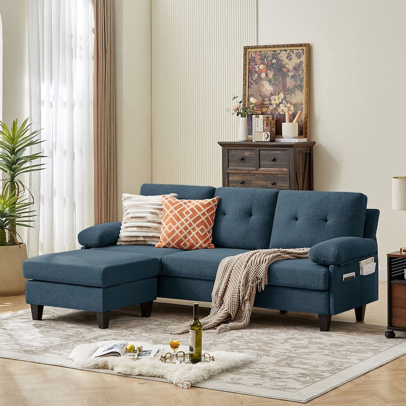 86.22" L Shaped Sectional Sofa with Side Storage Pockets - Blue