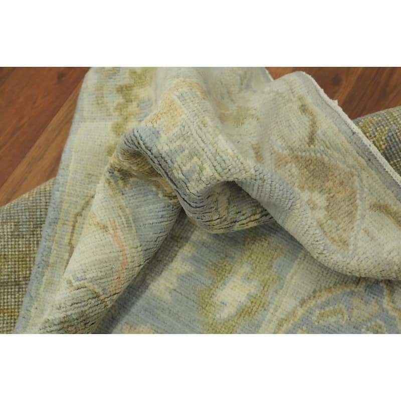 Vegetable Dye Wool Oushak Turkish Runner Rug, Floral Geometric - 11' 10'' X 2' 10''