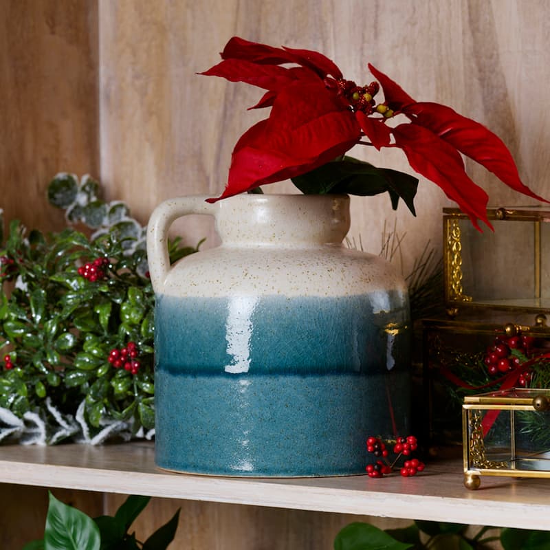 Elements Blue Fade Ceramic Handle Vase, 7 Inch