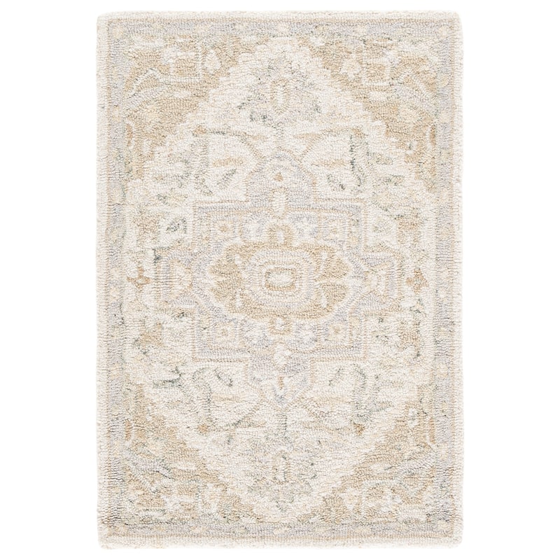 SAFAVIEH Handmade Micro-Loop Gulseven Medallion Wool Rug - 2'3" x 5' - Ivory/Beige