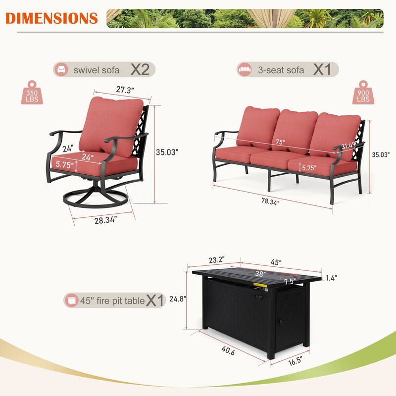 MAISON ARTS Outdoor Sofa Set 4/6-Piece Patio Conversation Set with 45'' Gas Fire Pit Table